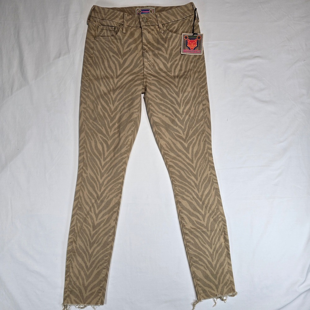 Mother The Looker Ankle Fray Jeans Sweet Stripes Zebra Print Tan Brown 26 NEW